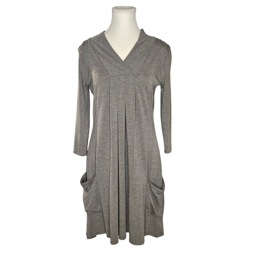 Pink Rose Gray Pleated Pocket Tunic Dress - Size Medium (Rayon/Spandex Blend) 18